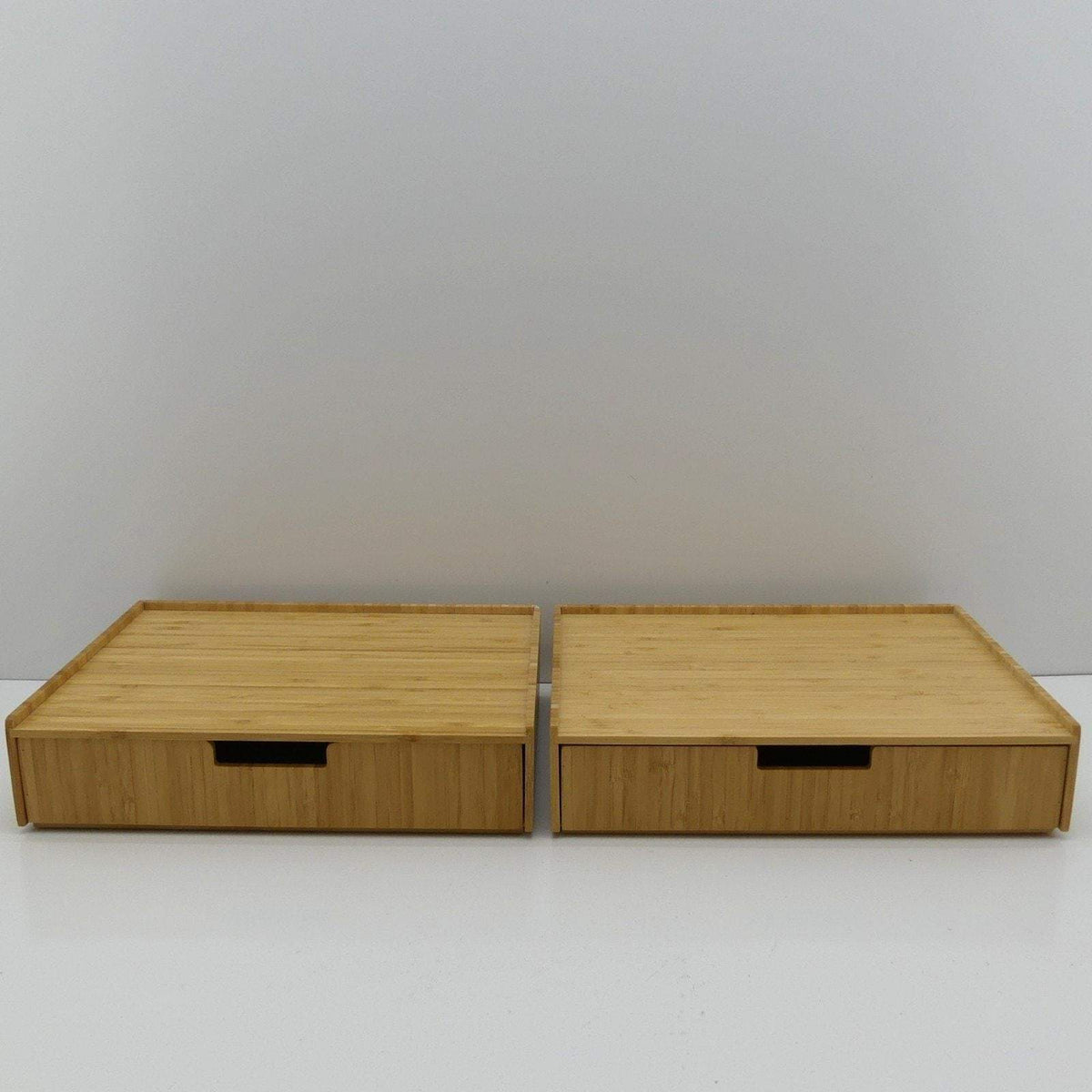 Set of 2 Bamboo Monitor Stands with Pull-Out Storage Drawers – Stackable Desktop Organizer